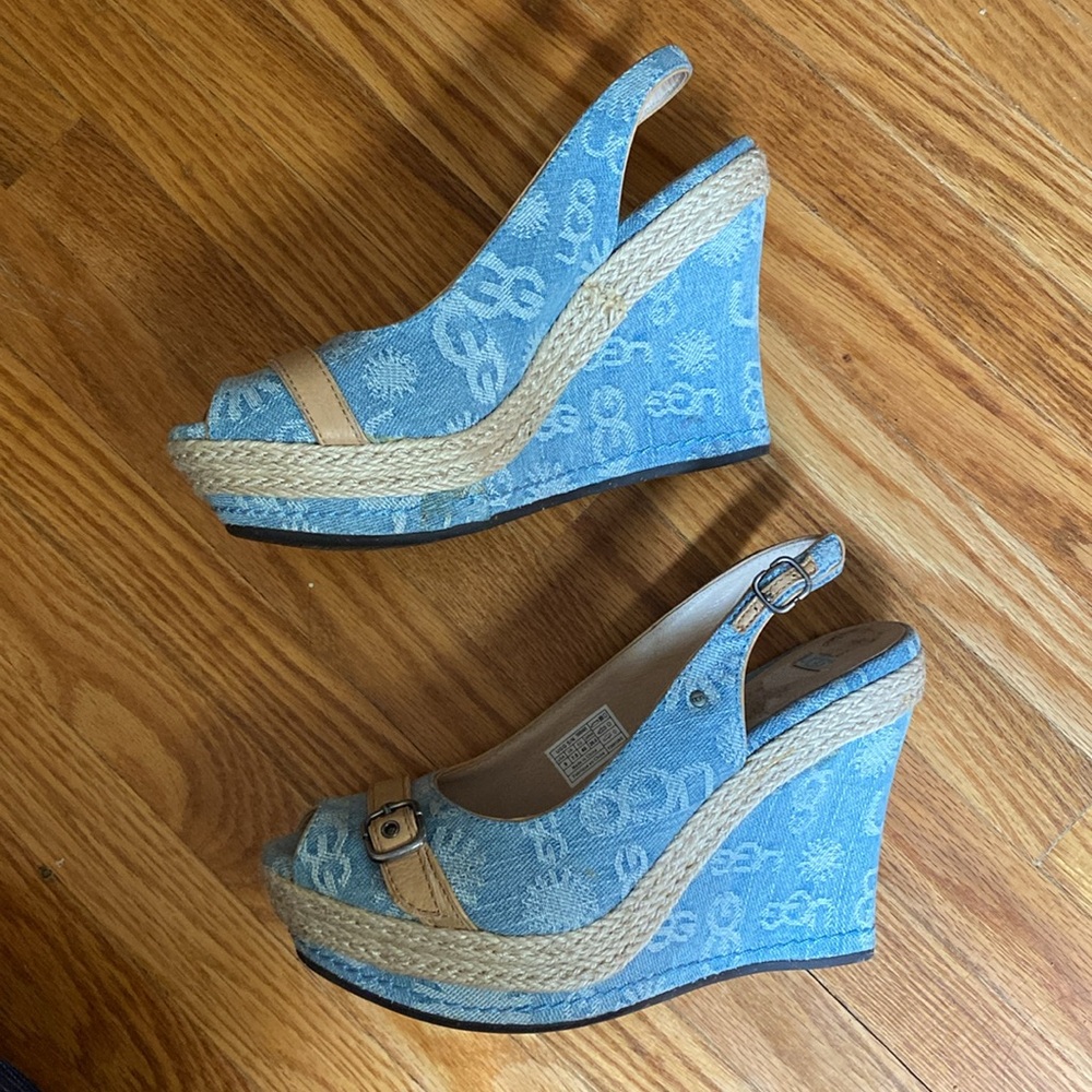 UGG Australia Denim Noella Platform Peep Toe Slingback Wedges